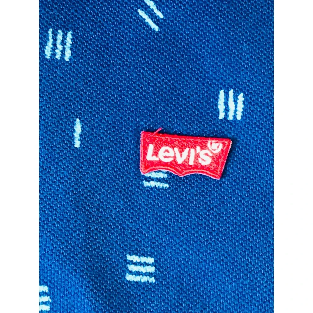 Levi's Polo Shirt Mens Medium Blue Geometric Dash Print Short Sleeve Logo Pique